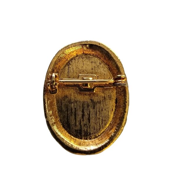 Vintage Cameo Brooch Pin - Gold Tone Oval Frame & Ivory Resin Lady Profile 1.75 - Picture 2 of 7